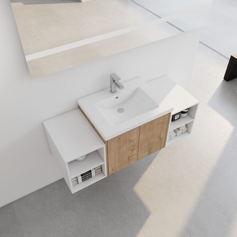 48 Inch Soft Close Doors Bathroom Vanity With Sink, Two Small Storage Shelves, 24" and 12" Combination Cabinet