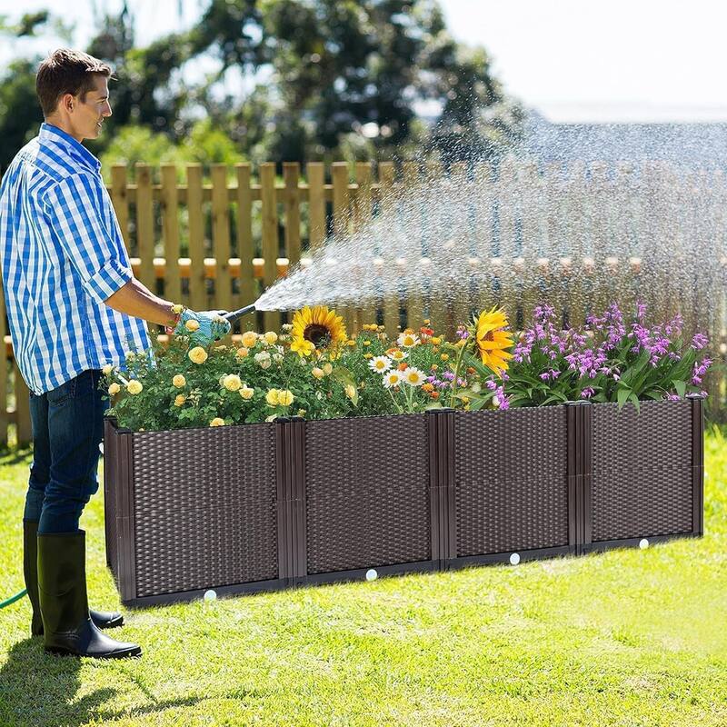 63x16Inch Self-Watering Raised Garden Bed Planter Box with Drainage - Elevated for Patio Deck and Balcony