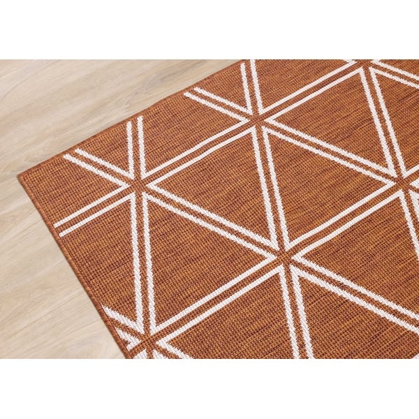 Brooke Collection - Orange/ White Geometric Diamond Pattern Outdoor Rug ...