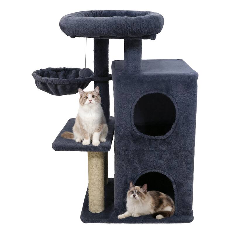 Gymax 33.5'' Cat Tree w/ 2-Tier Condo Padded Plush Top Perch Sisal