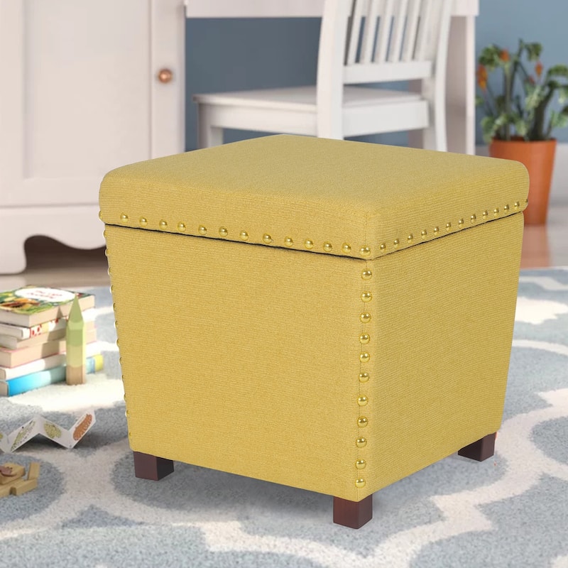 Adeco Storage Ottoman Square Footrest Stool - Yellow