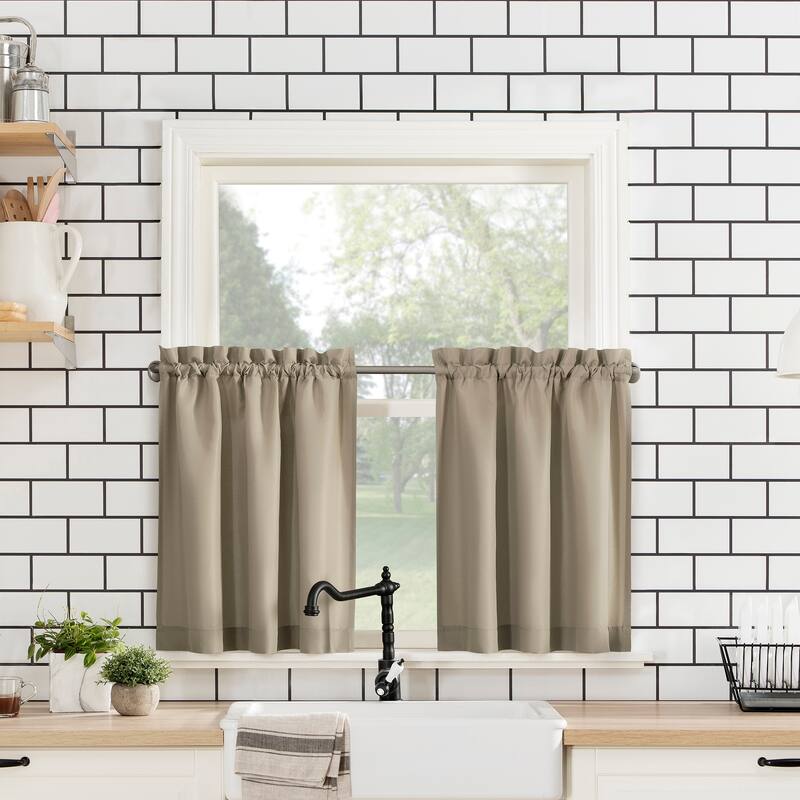 No. 918 Martine Microfiber Semi-Sheer Rod Pocket Kitchen Curtain Valance and Tiers Set