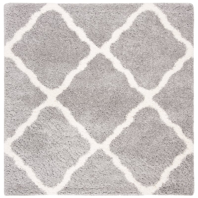 SAFAVIEH Fontana Shag Christina Trellis 2-inch Thick Rug - 6'7" Square - Grey/Cream