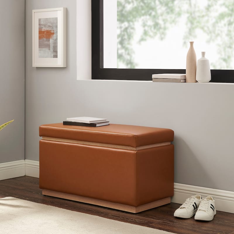 Rue Faux Leather Rectangle Storage Ottoman - Caramel