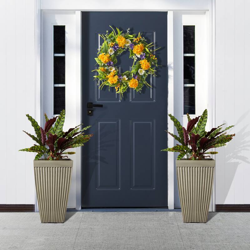 Glitzhome Oversized Eco-Friendly PE Tall Planter Porch Flowerpot (Set of 2)