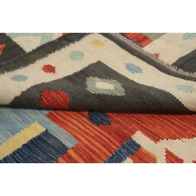 Hand Woven Southwestern Wool Blue Geometric Area Rug - 9' 9'' X 7' 7''