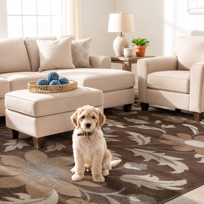 Contemporary Floral Area Rug for Living Room, Bedroom, or Entryway - Low Pile Indoor Rug