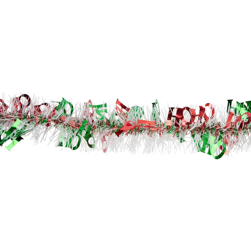 50'x2.5" White Red Green Christmas HO HO HO Wrapped Tinsel Garl Unlit