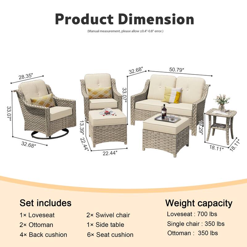 XIZZI 6-piece High-back Outdoor Seating Furniture Set with Swivel Chair