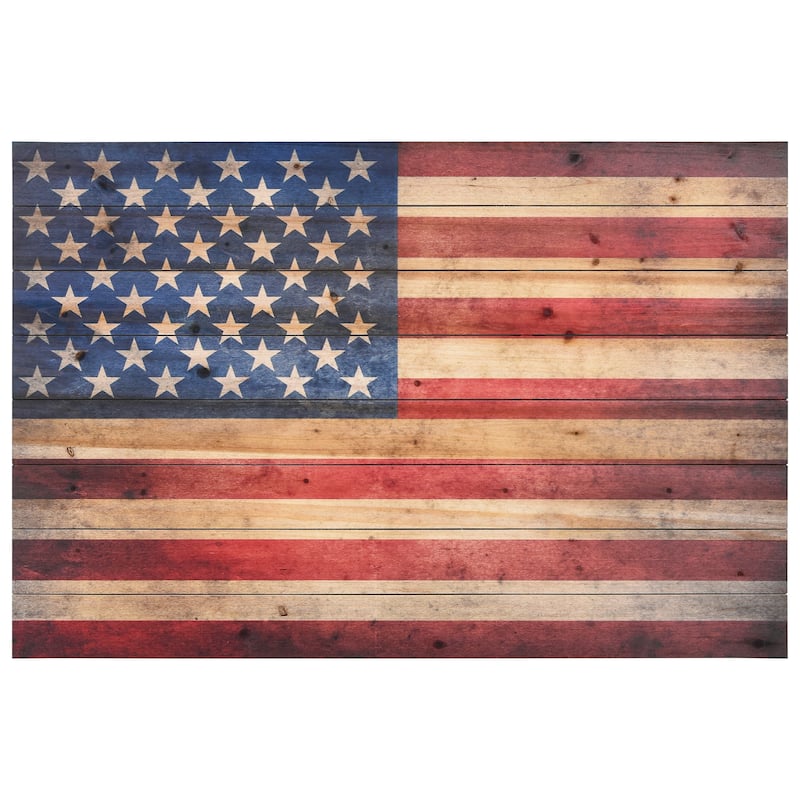 American Flag Print on Solid Fir Wood Plank Wall Art - 30 x 45