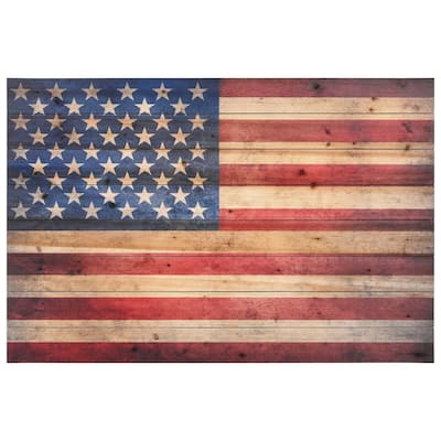 American Flag Print on Solid Fir Wood Plank Wall Art