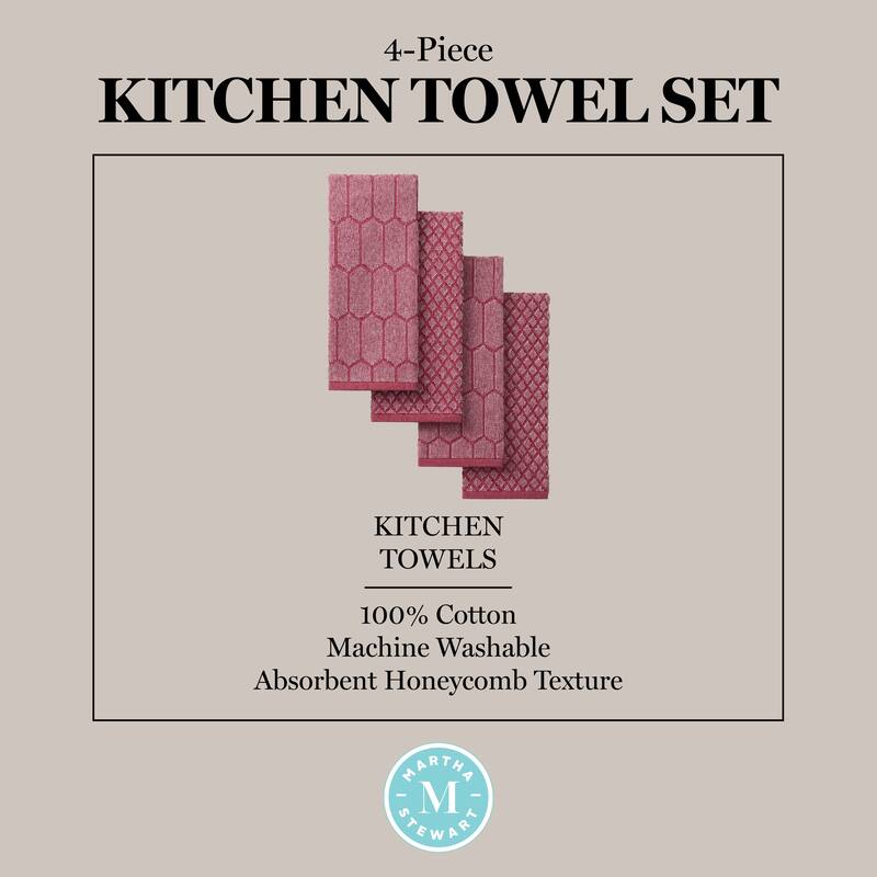 MARTHA STEWART Honeycomb Chambray Textured Kitchen Towel 4-Pack Set