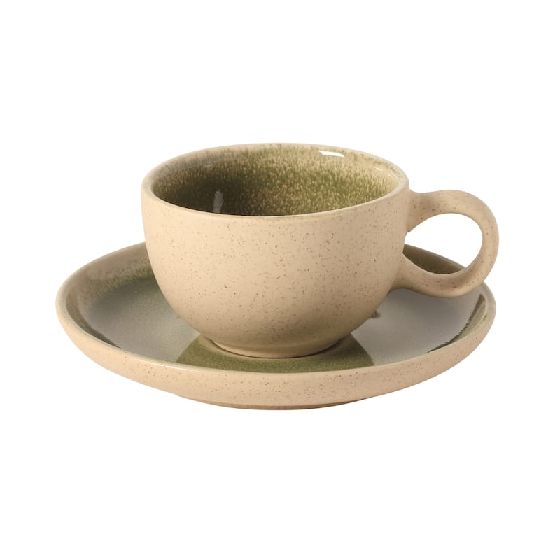 Gibson Elite Manila Bay 8-Piece Stoneware 5 oz Reactive Glaze Expresso & Coffee Cup and Saucer Set, Assorted Colors