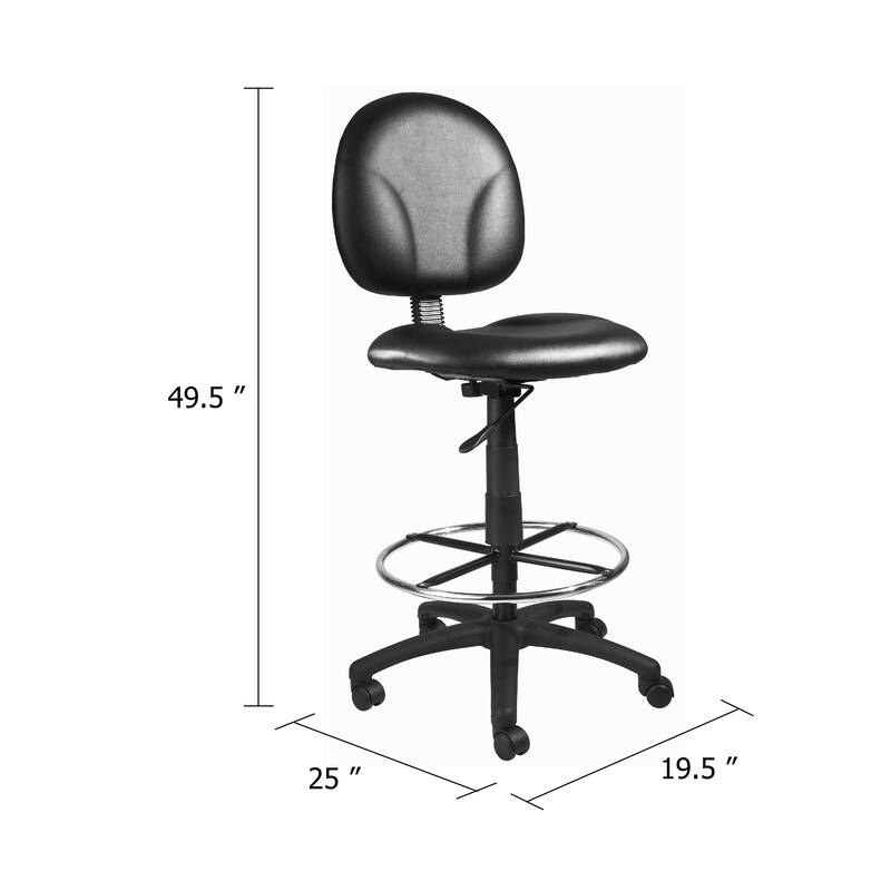 Zem Drafting Stool with Footring, Black Vinyl Contoured Back & Seat