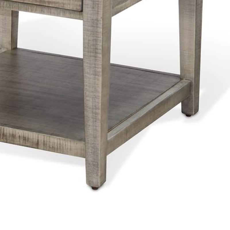 Camie Side End Table, 24 Inch Top with 1 Drawer, Solid Wood Gray