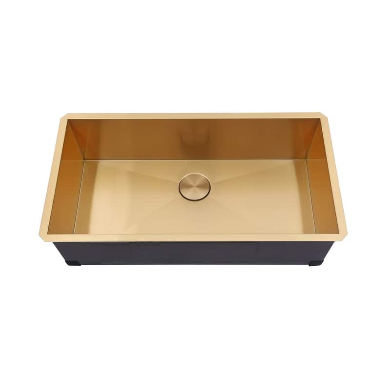Kingsman 36 Inch Satin Gold Matte Stainless Steel Undermount 16-Gauge Kitchen Sink Single Bowl