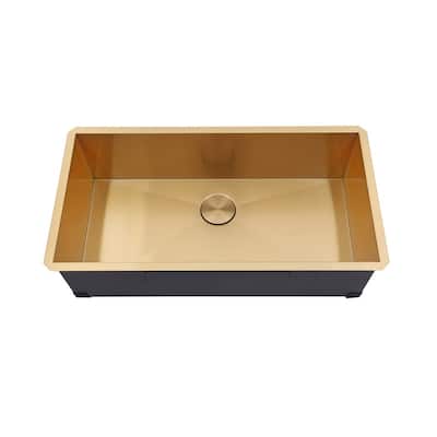 Kingsman 36 Inch Satin Gold Matte Stainless Steel Undermount 16-Gauge Kitchen Sink Single Bowl