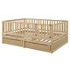 preview thumbnail 80 of 118, Wood Cribs Convertible Toddler Bed with Fence Guardrails and 2 Drawers Split into Independent Floor Bed and Daybed Slat Support