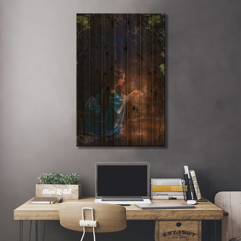 Lady Of The Lake Print On Wood by Babette Van den Berg - Multi-Color