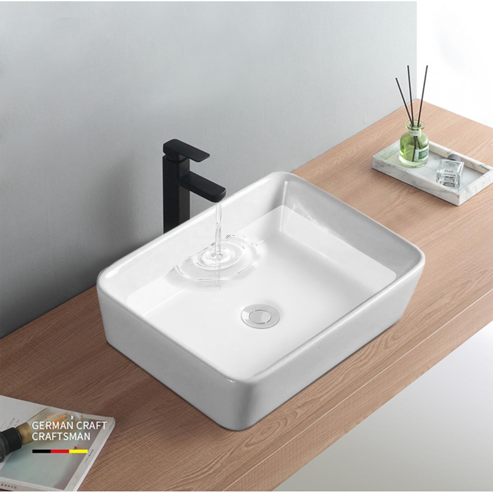 Round Counter Mounted Sink Countertop Basin White Ceramic Bathroom 
