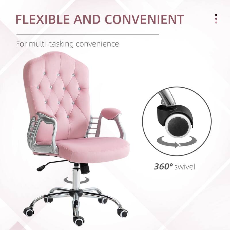 Vinsetto Home Office Chair, Velvet Computer Chair, Button Tufted Desk Chair with Swivel Wheels