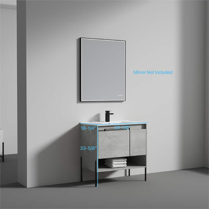 Freestanding Bathroom Vanity Set with Open Shelf & Topmounted Sink