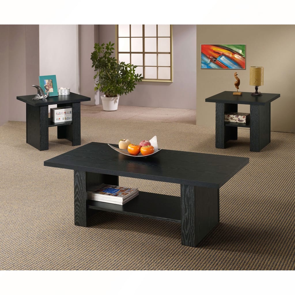 Black Oak 3-Piece Engineered Wood Coffee Table Set