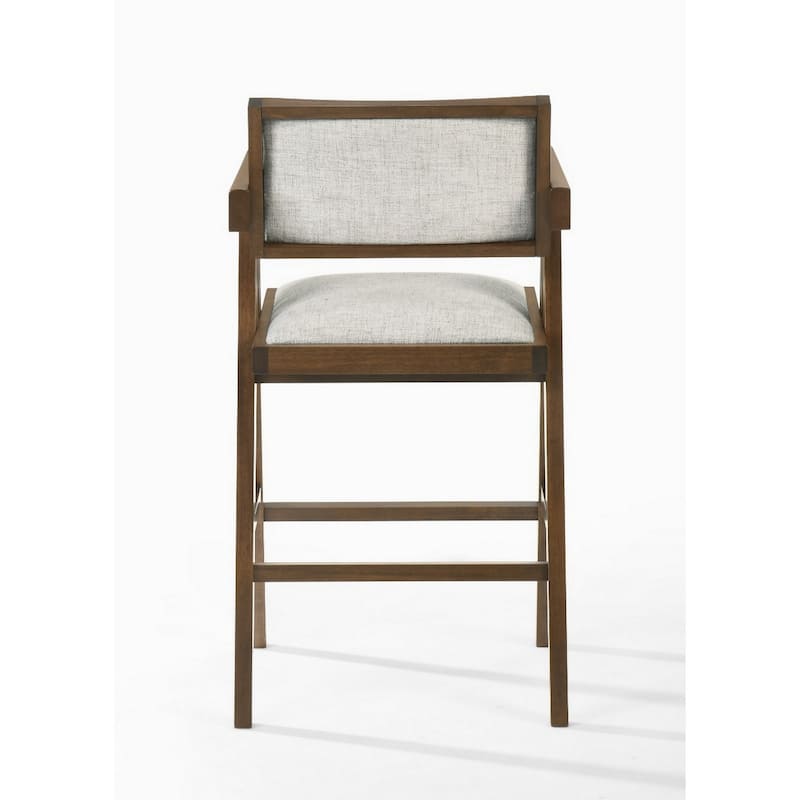 26 Inch Walnut Counter Stool Chair Set of 2, Soft Beige Fabric Upholstery
