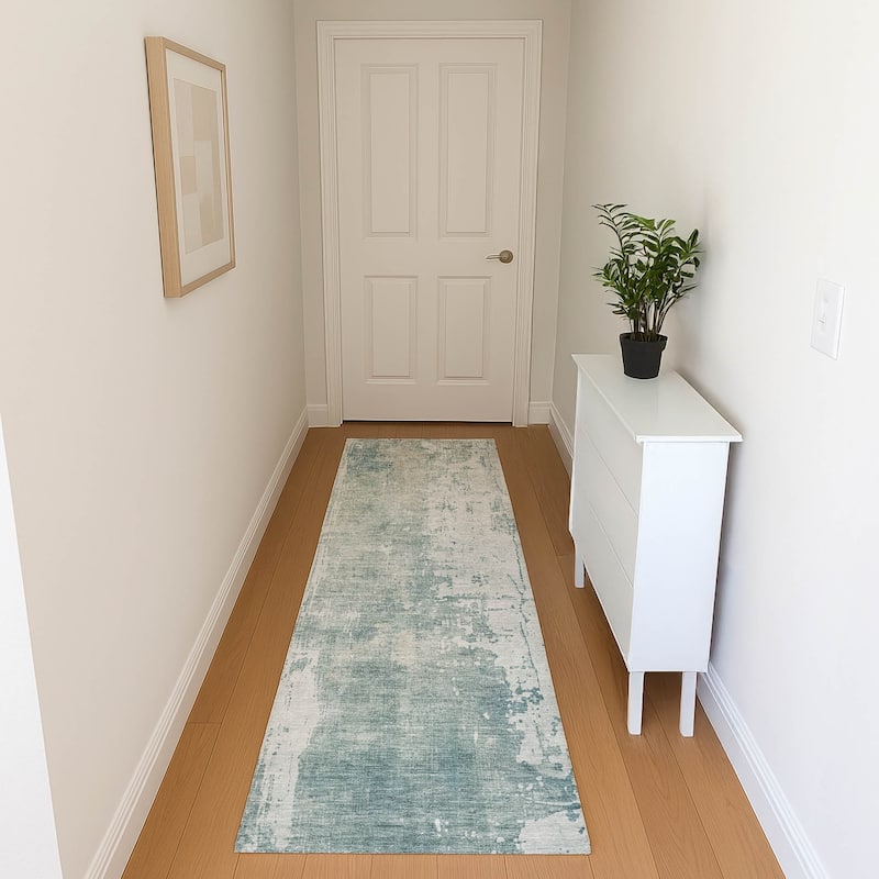 Premium Washable Super Soft Abstract Modern Mayfield Rug - Turquoise - 2'3" x 7'6"