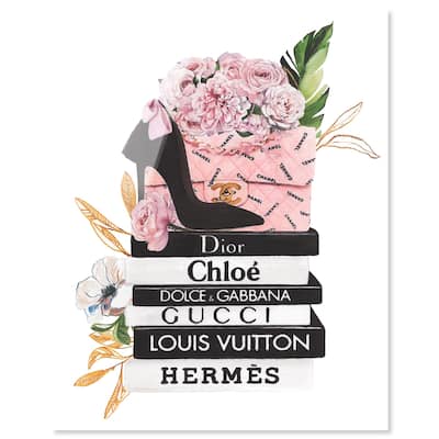 Floral Books Stack Acrylic by Art Remedy, Ready to Hang