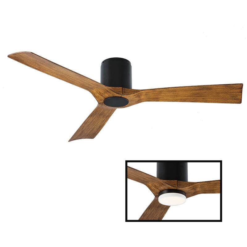 Aviator 54 Inch Three Blade Indoor / Outdoor Smart Flush Mount Ceiling Fan with Six Speed DC Motor. - Matte Black Koa