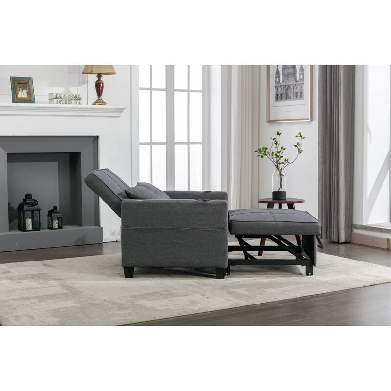 Linen 3-in-1 Convertible Futon Chair Bed with USB & Adjustable Backrest
