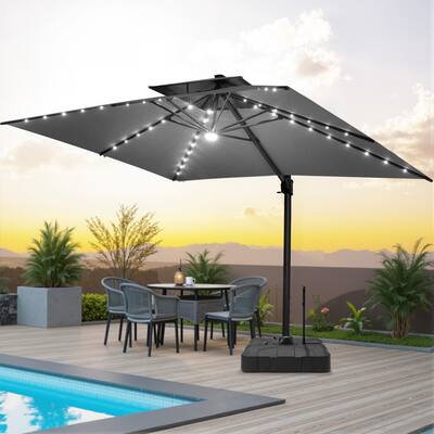 Pellebant 10X13 FT Outdoor Double Top Cantilever Patio Umbrella Solar LED Light with Rod Base
