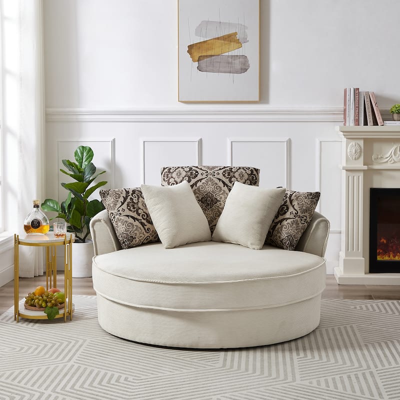 GDFStudio Harrison Swivel Accent Barrel Chair for Relaxed Living - Beige