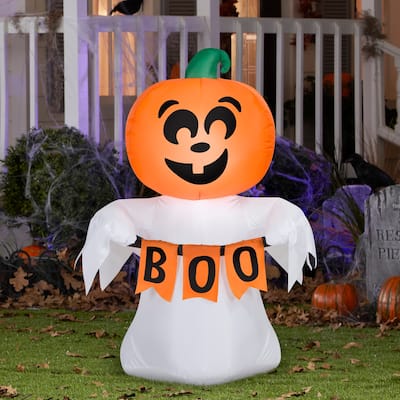 Gemmy Halloween Inflatable Jack O' Lantern Ghost, 3.5 ft Tall