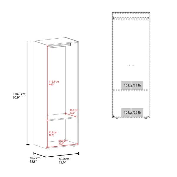 dimension image slide 1 of 2, Home 2 Doors Closet System Armoire, Hanging Rod And Storage Shelf, Modern Armoire For Bedroom Organization Storage