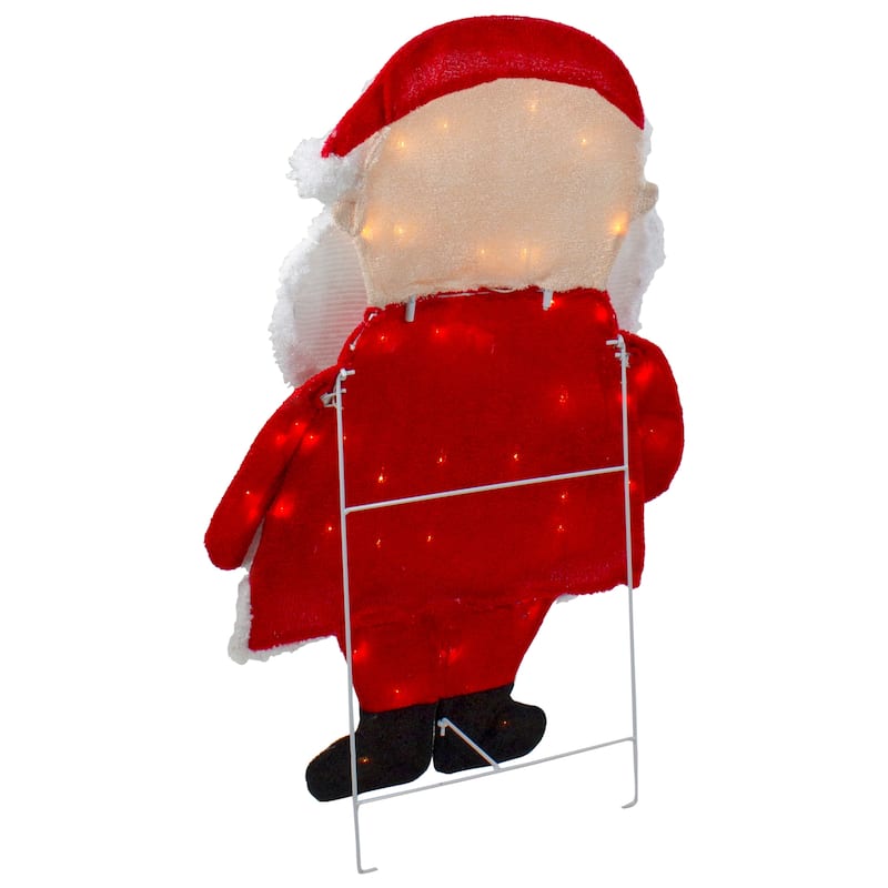 Lighted 2D Chenille Santa Outdoor Christmas Decoration - 32" - Warm White Lights - Red
