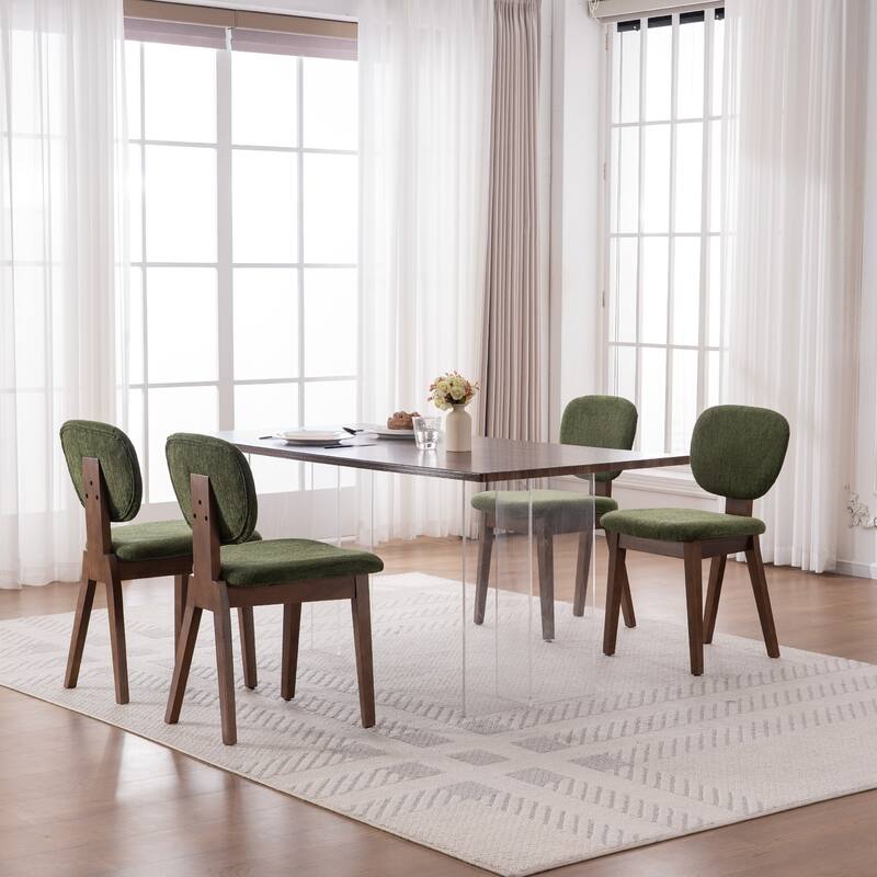 Set of 2/4/6 Mid-Century Modern Upholstered Dining Chairs - Green - Set of 4