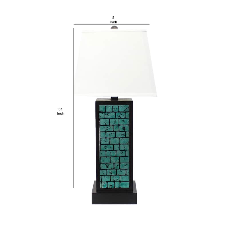 Rectangular Metal Frame Table Lamp Set of 2 with Brick Pattern, White and Blue