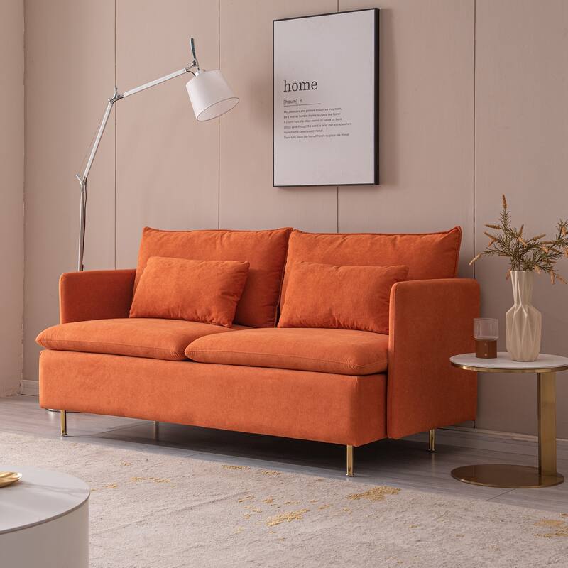 63.8"W Cotton Linen Loveseat Sofa Couch with Pillows