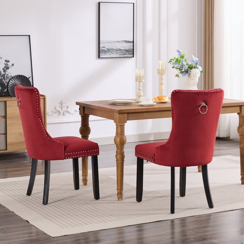 Tufted Velvet Dining Chairs with Nailhead Trim (Set of 2)