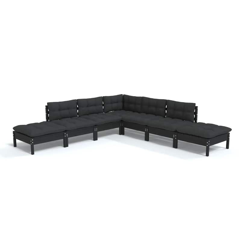 vidaXL Solid Pinewood Patio Lounge Set 8 Piece with Cushions Multi Colors - 25" x 25" x 24.6"