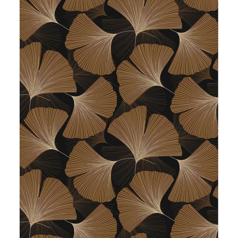 NextWall Tossed Ginkgo Leaf Peel and Stick Wallpaper - 20.9 in. W x 18 ft. L - Ebony & Metallic Copper