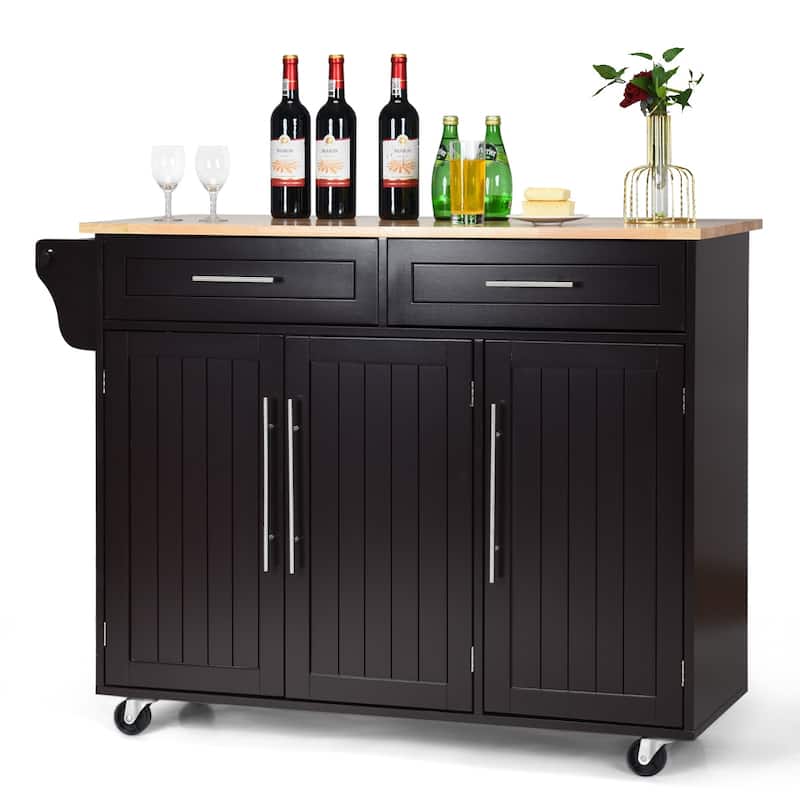 Costway Kitchen Island Trolley Cart Wood Top Rolling Storage Cabinet