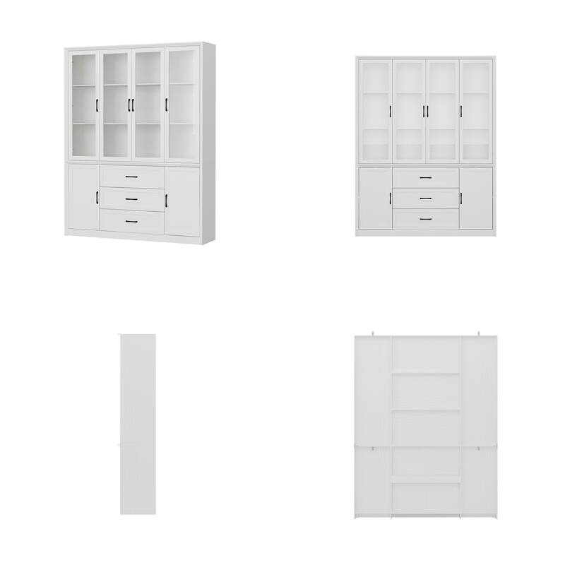 79.6" Tall Glass Display Cabinet, 6-Tier Bookshelf with Drawers Bookcae Panrty