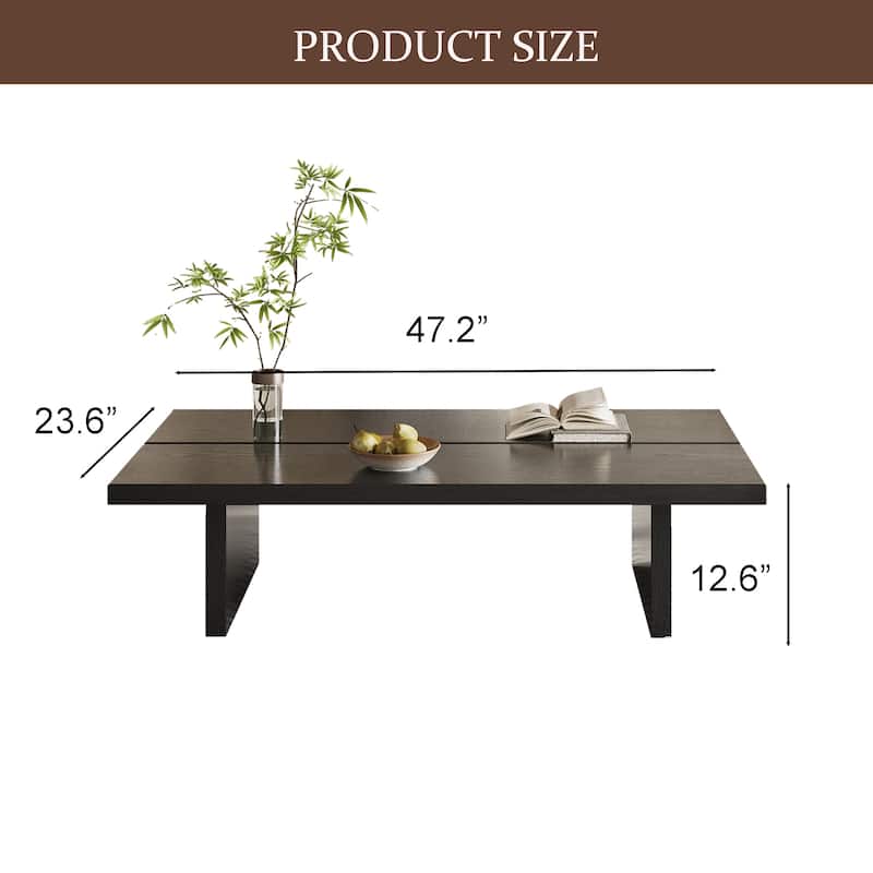 47" Mid Century Modern Black Wood Coffee Table,Rectangle Coffee Table for Livingroom