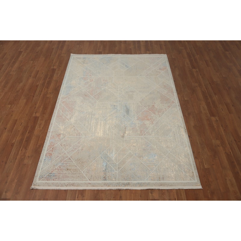 Machine Made Oriental Polyester Carpet Modern Geometric Multi-Colored Modern Area Rug - 7' 5'' X 5' 2''