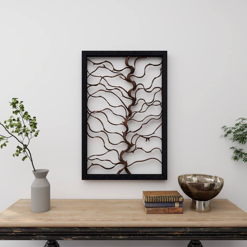Black Wood Branch Tree Home Wall Decor with Black Frame
