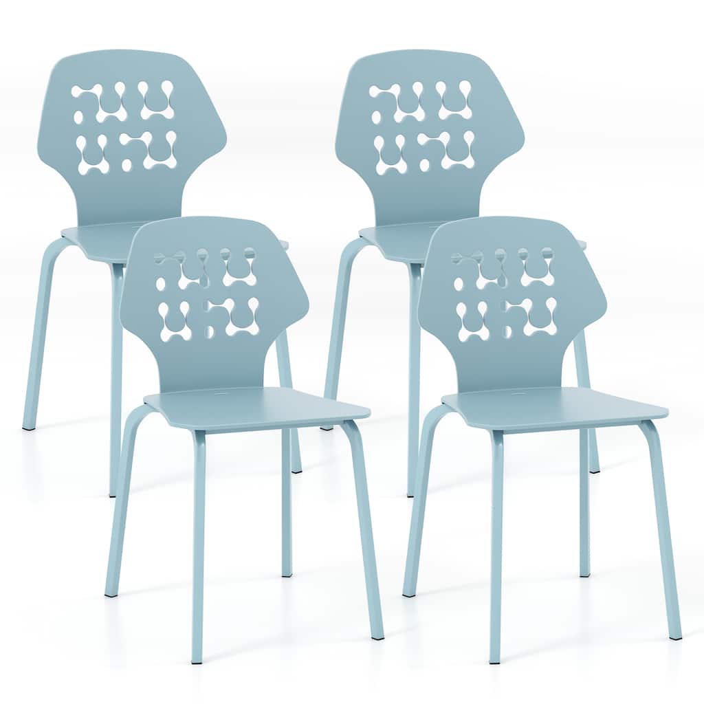 Set of 4 Metal Dining Chair with Hollowed Backrest and Metal Legs - 17.5" x 21" x 33.5" (L x W x H)