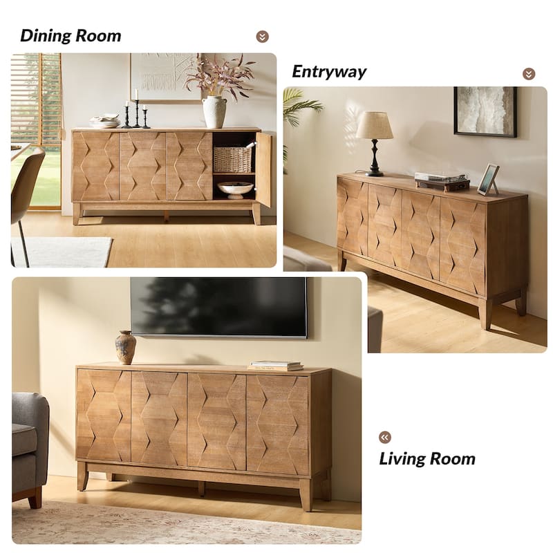 Silakan Mid-Century Modern 4-Door Large Storage Sideboard with Solid Wood Legs by HULALA HOME